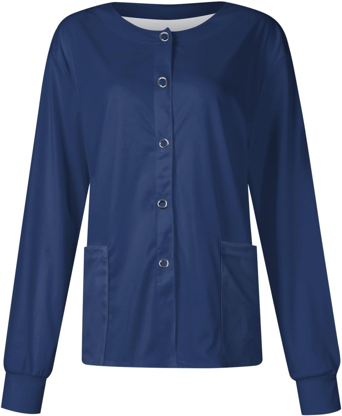 Scrub Jackets for Woman Long Sleeve Snap Front Solid Color Scrub Tops Plus Size Warm Up Medical Nurse Working Uniform