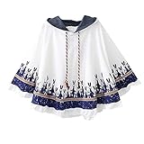 Women Girls Cloak Cape Japanese Kawaii Rabbit Ear Hooded Loose Poncho Coat for Spring Autumn (White, Medium)