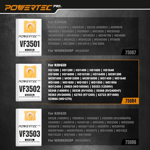 POWERTEC Sacos de vácuo PRO Premium Shop para sujeira úmida e detritos secos de poeira, pacote com 4
