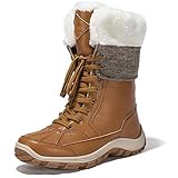  CAMEL CROWN Damen Winterstiefel Schneestiefel Kunstpelz Warm Gefüttert Mode Winterboots Rutschfest Wasserdicht Wanderstiefel Flach Bequem Schnürschuhe Gummilaufsohle Ski Snowboard Outdoor