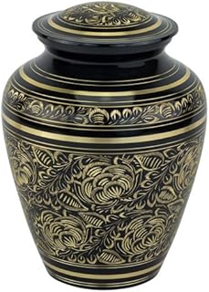 Villarose Elite Brass Cremation Urn for Ashes, Black and Gold Urn, Adult Sized Cremation Urn, 9.5 Inches High
