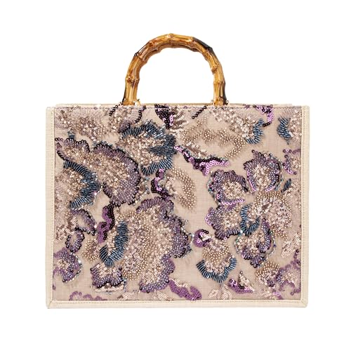Bolso Tote Floral con Bordado y Asa de Bambú miniatura 1