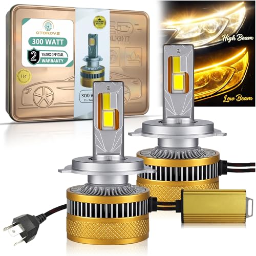 Image of OTOROYS 300W H4 /H19 LED Headlight Bulbs for Car, 30,000LM Super Bright Dual Color Low Yellow & High Yellow /White 6500K | Plug & Play LED Headlights | Pack of 2 | 2 Years Warranty, Car Accessories