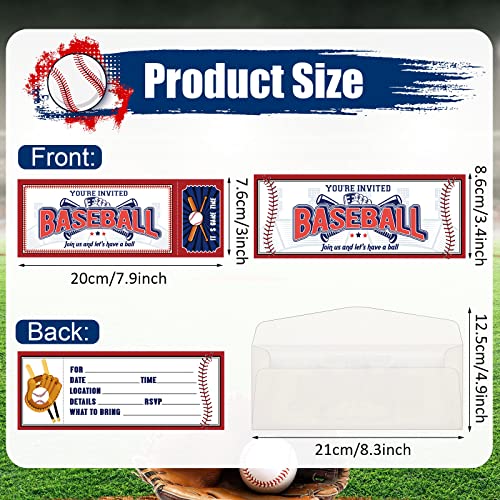 Woanger 50 Pcs Baseball Party Invitations with Envelopes Baseball Birthday Invite Cards 25 Tickets 25 Envelopes for Sports Party Favor Supplies