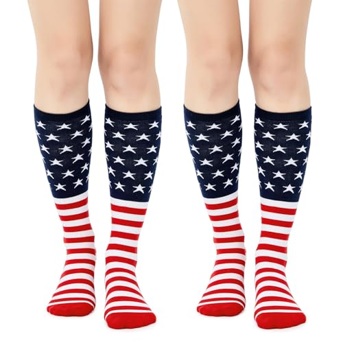 Image of Century Star 2-Pack Long Knee High Socks for Women-Mixed Striped Tube Socks Causal Stockings