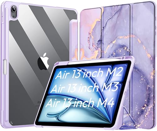 Image of Robustrion Cover for iPad Air 13 inch M4 /M3 /M2 (2026 /2025 /2024) Cover Case with [Pencil Holder] [Transparent Back] Hybrid Case Cover for iPad Air 13 inch [Auto Sleep Wake Support] - Marble Lilac