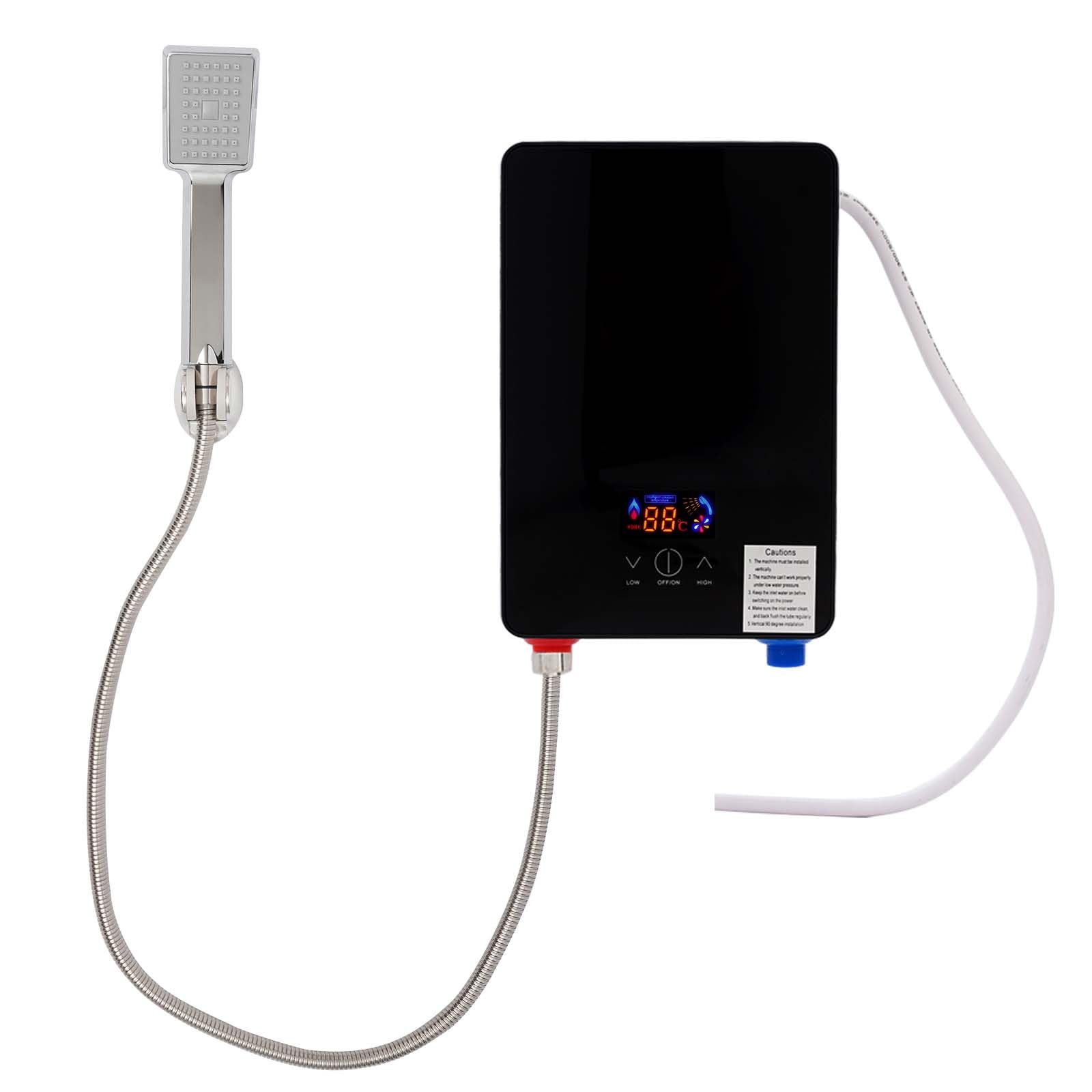 Scaldacqua istantaneo, scaldabagno elettrico con doccetta, indicatore di temperatura digitale a LED, scaldacqua elettrico istantaneo senza serbatoio, temperatura regolabile 30-55℃ per cucine, bagni