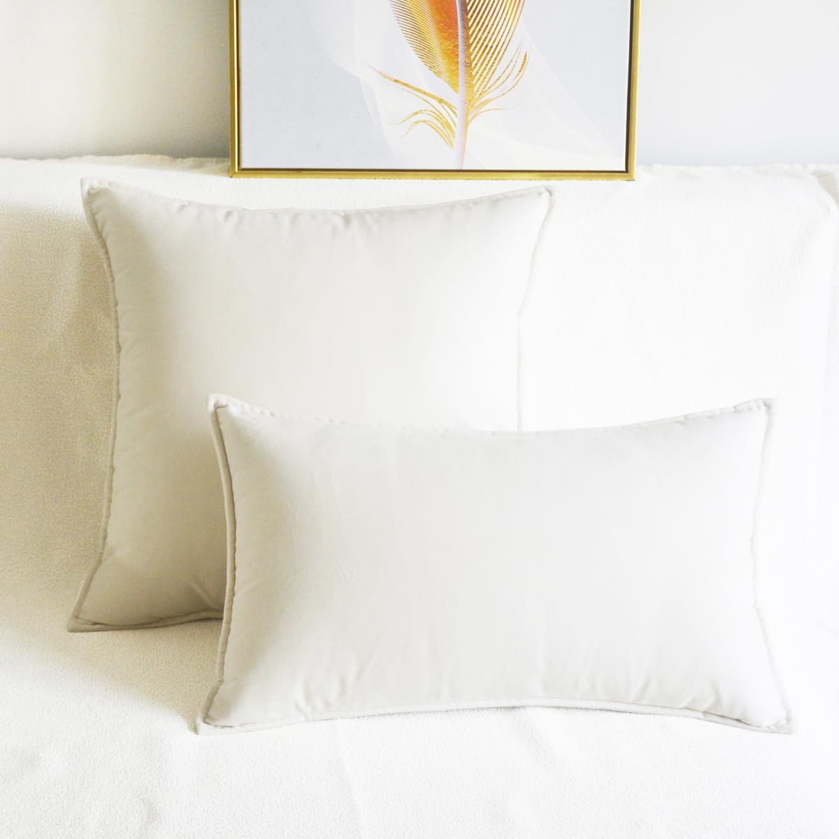Lutanky Velvet Cushion Covers 18 x 18 Inch Creamy White Decorative Square Throw Pillow Covers (Pack of 2 )Soft Piped Pillowcases for Sofa Bedroom with Invisible Zipper 45cm x 45cm - Image 3