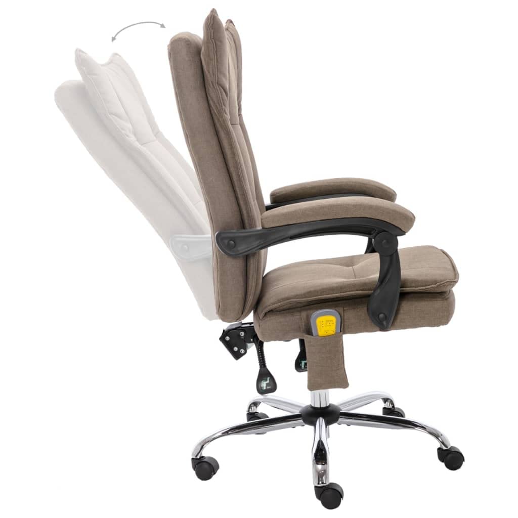 Sedia da ufficio massaggiante in tessuto tortora con funzione riscaldante e 6 punti di massaggio, ergonomica, regolabile in altezza, inclinabile, per home office e studio, con ruote e