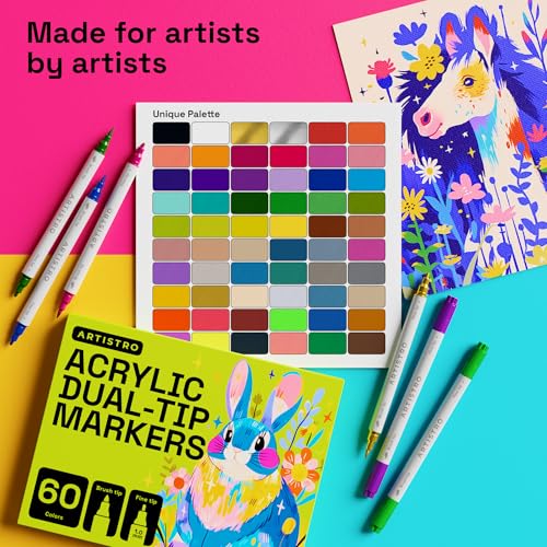 Image of ARTISTRO 60 Acrylic Paint Markers - Paint Pens for Drawing - For Fabric, Rock, Glass, Wood, Molds - Arts & Crafts Gift for Adults, Teens, Kids, Classroom Must Haves & School Supplies