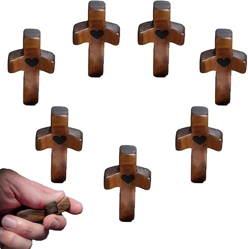 LABNRT Cross My Heart Regalo de ánimo, cruz de madera a través de mi corazón, regalo de cruz de bolsillo, regalos para aliviar el estrés en la