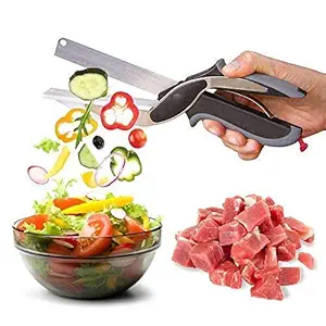Ovuro 2-in-1 Steel Smart Clever Cutter Kitchen Knife Food Chopper and in Built Mini Chopping Board with Spring Action; Stainless Steel Blade