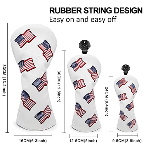 US Flag Patriotism Golf Club Head Covers White for Driver, Fairway Hybrid Woods - 4 Options - Synthetic Leather Golf Wood Head Covers Set(D/F/H), Driver Headcover, Fairway Wood Head Cover, Golf Hybrid Head Cover - Image 5