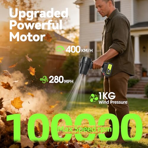 Image of 990,000 RPM Cordless Leaf Blower - 21V Handheld Electric Blower with 2 x 3.0Ah Batteries & Fast Charger, Turbo Jet Blower for Lawn Care, Snow, Yard & Deck Cleaning, Gift for Men /Father /Husband
