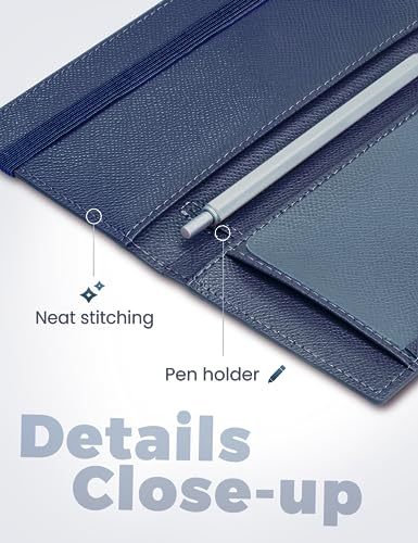 Image of Yarnic Checkbook Cover for Personal Checkbook, Checkbook Holder with Pen Holder & Built-in Clear Plastic Divider for Duplicate Checks (Midnight Blue)