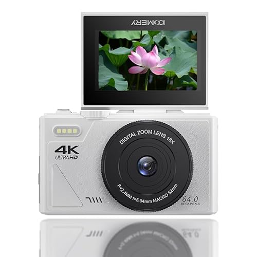 Cámara Digital, Cámara de Vlogging UHD 4K con Enfoque Automático con Pantalla Abatible de 3 Pulgadas, Cámara de Vídeo Antivibración con Zoom Digital de 64MP 18X, Cámara de Viaje