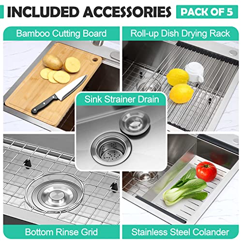 Homikit Kitchen Sink 33 X22 Inch, 16 Gauge Stainless Steel Topmount Drop In Kitchen Sinks Single Bowl 2-Hole R10 Corner, 10" Deep Large Handmade Farmhouse Workstation Sink With 5 Pack Accessories #TOP2
