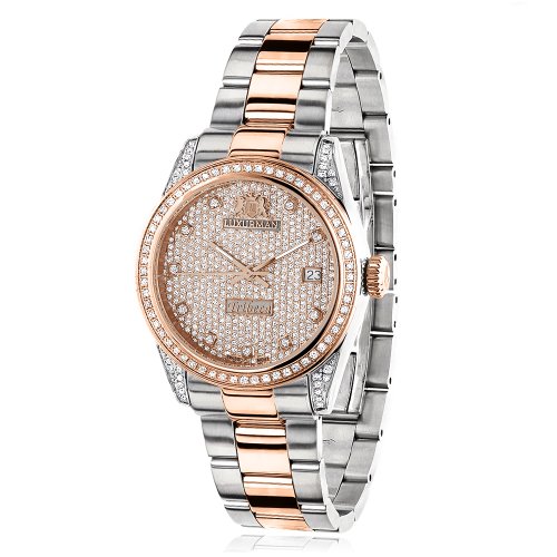 Luxurman Two Tone Rose Gold Plated Women's Diamond Watch 1.5Ct Tribeca #TOP12