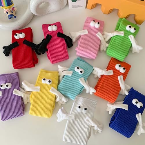 ARTSIM Magnetic Hand Holding Socks for Couple Friends Kids - 3D Doll Mid-Tube Cute Novelty Xmas Socks3