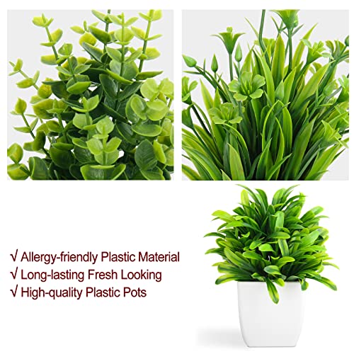 Lelee Artificial Plants Mini Fake Potted Plants, 8 Pcs Small Eucalyptus Potted Faux Decorative Grass Plant With White Pot For Home Decor, Indoor, Office, Desk, Shelf, Table Decoration #TOP3