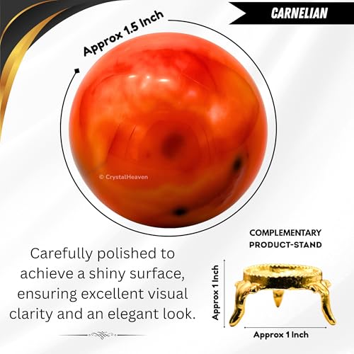 Image of Certified Carnelian Crystal Ball for Meditation - Premium Crystal Vastu Items for Home and Feng Shui Items for Good Luck - Ideal for Pooja Supplies and Spiritual Practices (1.5 inch Inch)