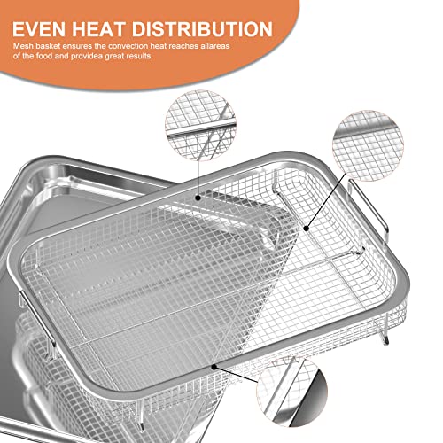 Air Fryer Basket And Tray For Oven, 12.8'' X 9.7'' Crisper Tray And Basket Stainless Steel, Non-Stick Mesh Basket Set, Air Fryer Tray Roasting Basket For Fries/Bacon/Chicken, 2 Set #TOP3