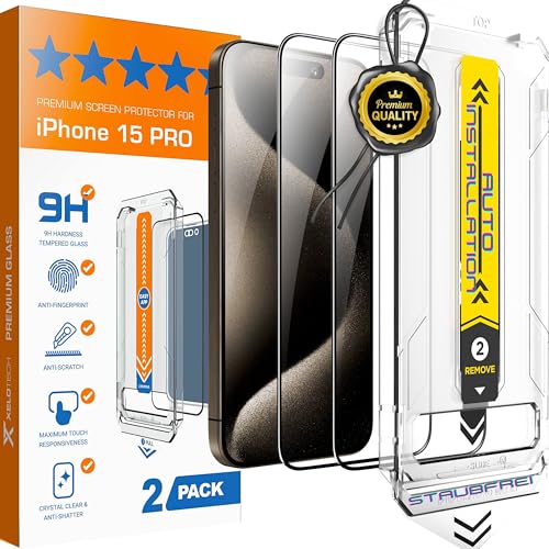 XeloTech Premium-Schutzglas für iPhone 15 Pro - Neue Antistaub-Schablone mit automatischer Ausrichtung, 2 Gläser - Extra...