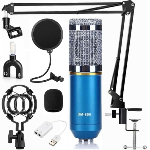 Image of MOCKING BIRD BM800 Condenser Microphone Kit with Adjustable Suspension Scissor Arm Stand, Shock Mount & Dual-Layer Pop Filter - Professional Studio Recording Set for YouTube, Podcasting, Gaming