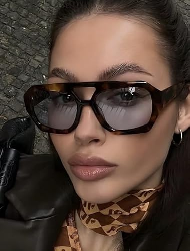 Óculos de sol Feminino, vintage, armação quadrada hexagonal, Proteção UV, Óculos Tendencia - Vopoo -