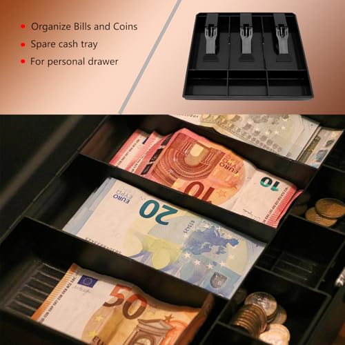 KNMNIU Money Tray Cash Register Drawer Insert Tray, Portable Currency Till Replacement Money Storage Box Organizer,3 Bill/3 Coin Compartments with Plastic Clip for Business Shop Supermarket Hotel - Thumbnail 5