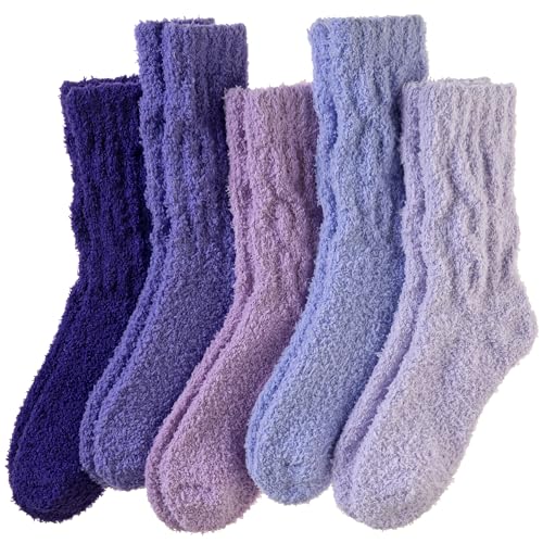 WEVIAS Womens Fuzzy Socks Slipper Fluffy Comfy Cozy Winter Soft Warm Fleece Cabin Plush Sleep Socks (Purple Series)
