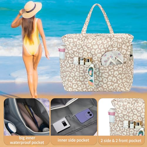 Image of LEDAOU Large Beach Tote Bag Women Waterproof Sandproof Zipper Beach Tote Bag for Pool Gym Grocery Travel with Wet Pocket | Sandproof