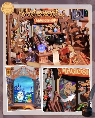 Image of Tonecheer DIY Miniature House Kit, Wooden Dollhouse Kit with White Noise,Tiny Diorama House Building Set with Electronic Screen Craft Kits Make for Aduls (Magic Shop)
