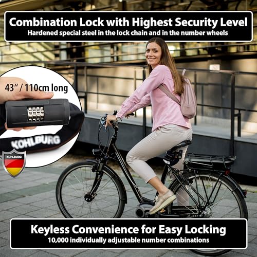 Image of KOHLBURG Heavy Duty Combination Bike Lock [Sold Secure Gold] 43 inch Long with Maximum Security - Anti Theft Bike Chain Lock with Numeric Code & 8mm Hardened Steel for Bicycle, Ebike, & Motorcycle