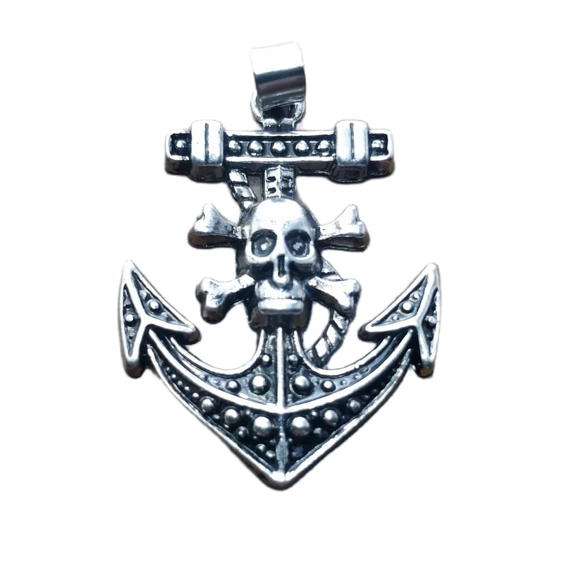 Stainless Steel Skull Anchor Pendant Charm, Pirate Nautical Jewelry, Gothic Skull and Crossbones Anchor Pendant, Silver Tone Statement Charm, 39x29 mm. RR_CSP_0225-image-32