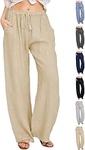 CheChury Linen Pants Women Summer Casual Pants Fashion Cotton Hemp Comfortable Jogging Beach Retro Pants Elastic Waist Trousers with Pockets