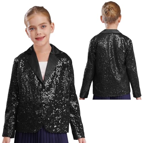 YiZYiF Sequin Blazer Jacket for Girls' Sparkle Lapel Tuxedo Suit Coat Stage Performance Outfit Dance Tops
