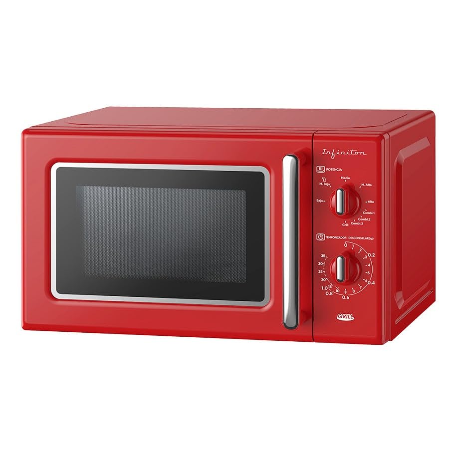 Infiniton Microondas MW-RE20, 700 W, 20 L, Función Grill, Función descongelar, Temporizador 35 min, Acabado Vintage (rojo)