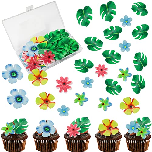 83Pcs Edible Tropical Turtle Leaves Flower Cupcake Toppers Wafer Paper Palm Leaf Flower Cake Topper Edible Cake Decoration For Hawaii Aloha Jungle Summer Theme Wedding Birthday Baby Shower #TOP4