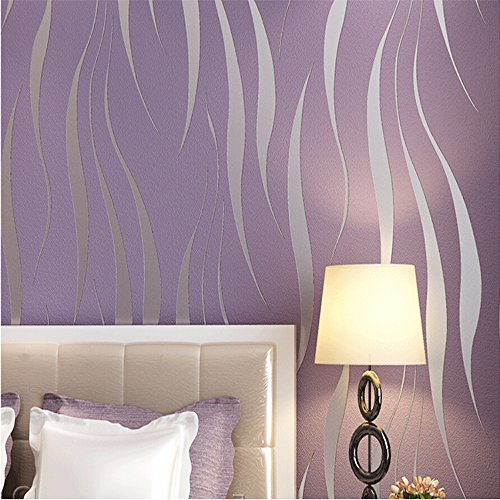 QIHANG 3D Stereoscopic Simple Striped Grass Leaf Thick Flocking Wallpaper Purple Color 0.53m