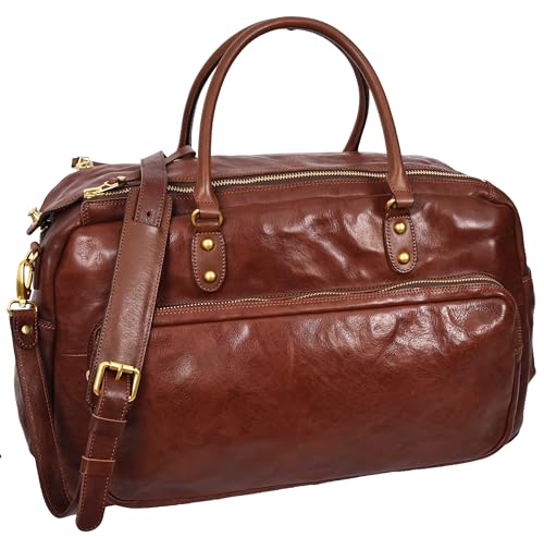 Premium Leather Travel Duffle Bags Veg Tanned Weekender Casual Stylish Design Zoom, Brown, L, Travel Duffle