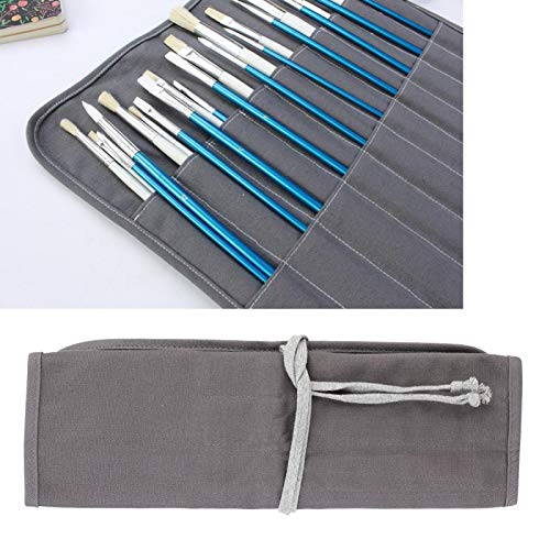Image of GLOGLOW Storage Organizer Roll-Up Case Bag, Compact Portable Painting Tool Bag Gray Travel Brush Organizer for Artists Art Supplies Home or Studio Use