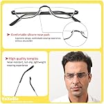 Half Reading Glasses 2 Pairs Half Rim Metal Frame Glasses Spring Hinge Readers for Men and Women, Black+Gunmetal 2.50