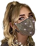 Urieo Shiny Rhinestones Face Mask Gold Sequins Masks Masquerade Masks Halloween Ball Party Nightclub Rave Festival for Women and Girls
