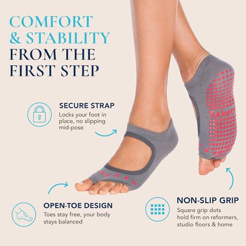 Image of Tucketts Allegro Toeless Pilates Socks with Grips for Women, Non-Slip Open-Toe Grip Socks, Yoga, Barre, Dance, Reformer, Home