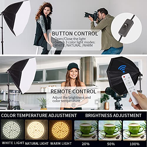 Octagonal Softbox Lighting Kit,Photography Lighting Video Studio Light With 85W E27 3000-6500K Dimmable Led Light Bulb Professional Studio Equipment For Portrait Photography, Video Recording #TOP2