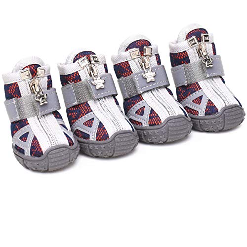 Nikkashop 犬 靴 脱げない 滑りにくい 犬靴 小型犬 ゴム底 通気 軽量 反射 履かせやすい 肉球保護 犬の靴 シューズ ブーツ ドッグシューズ (レッド, 2XL)