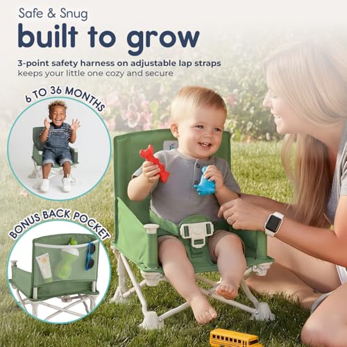 Image of Hiccapop OmniBoost Travel Booster Seat with Tray for Baby | Folding Portable Baby Booster Seat for Dining Table, Camping, Beach, Grandma's | Tip-Free Design Straps to Kitchen Chairs - Booster Chair
