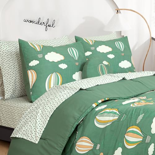 Image of ROYALE LINENS BIAB Printed Bedding Set - 100% Microfiber Ultra-Soft 1 Comforter & 1 Standard Pillow Sham - Twin Size - Lightweight, Durable & Easy Care Bedding for All Seasons (Balloon Twin, Blue)