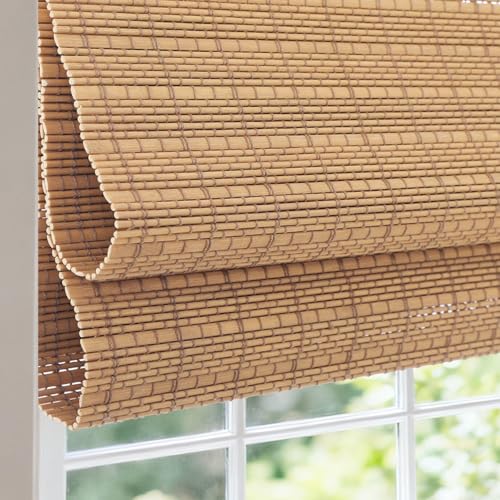 Cordless Bamboo Roman Shades for Windows, Blackout Light Filtering Woven